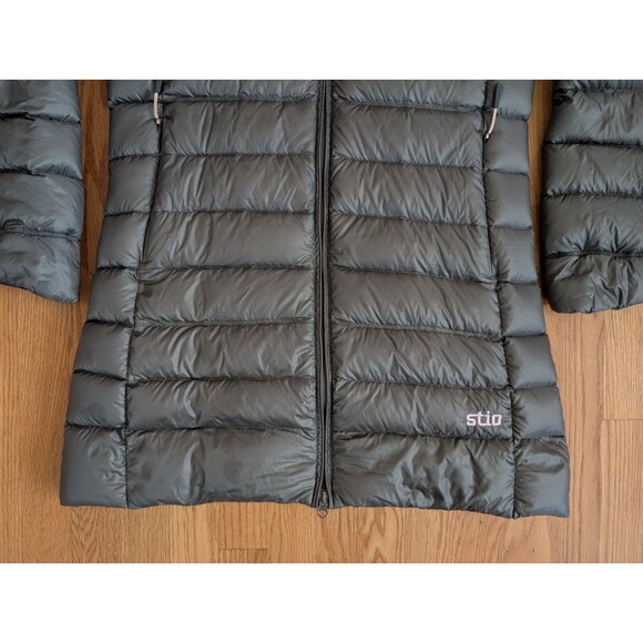 Stio Women’s Jacket Hometown Down Parka Medium Grey Long Hooded Puffer - Picture 2 of 11